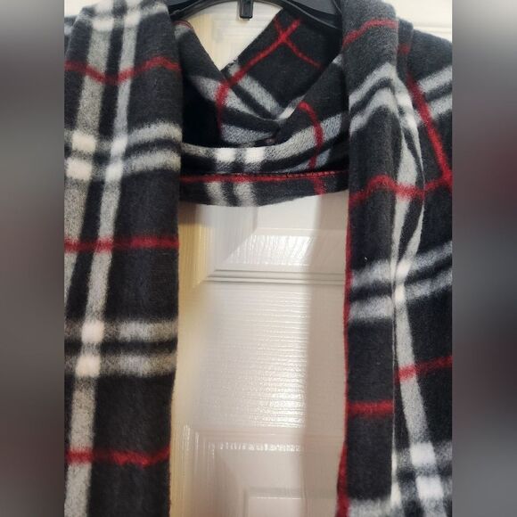 Royal Rossi Checkered 100% CASHMERE Black Gray Red White 49"×13" Women's Scarf - Picture 5 of 5